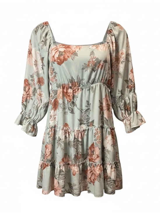 Altar'd State Dresses & Skirts - Altar’d State Floral Square-Neck Tiered Mini Dress - Sage Pink
